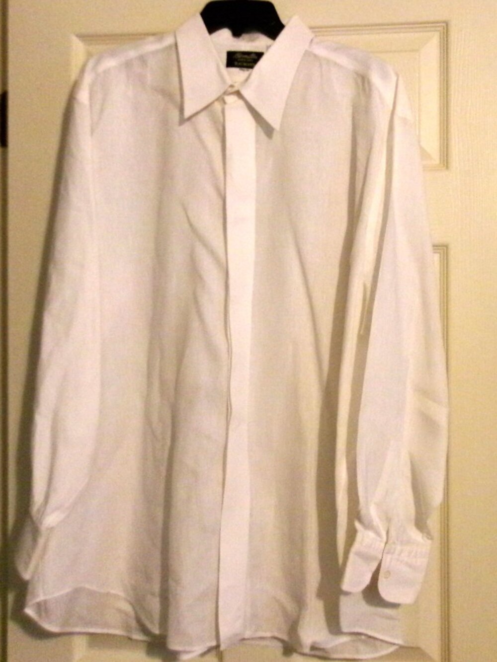 2005 HAMILTON BAUMANS White Linen Custom Made Shirt Small BB Monogram on cuff